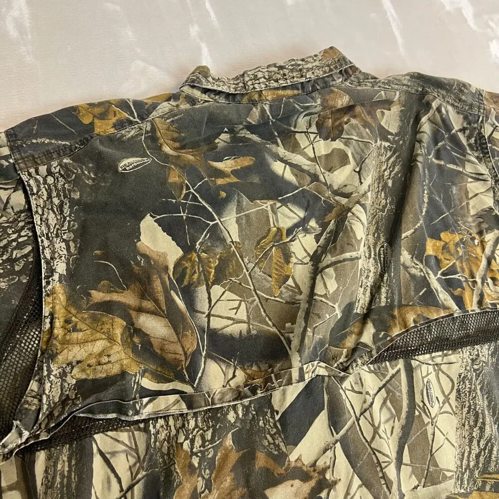 VTG Woolrich Shirt Mens L Camo Hardwoods‎ Button Up Vented Outdoors Grunge FLAW